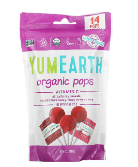 YumEarth, 유기농 막대사탕, 비타민C, 딸기 스매쉬 맛, 래즈머태즈 베리 맛, 베리 베리 체리 맛, 14개입, 87g (3.1 oz)